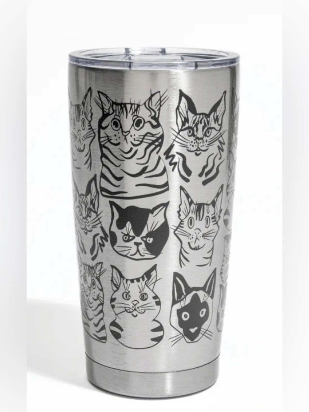 Stainless Steel Cat Pattern Travel Tumbler - Silver